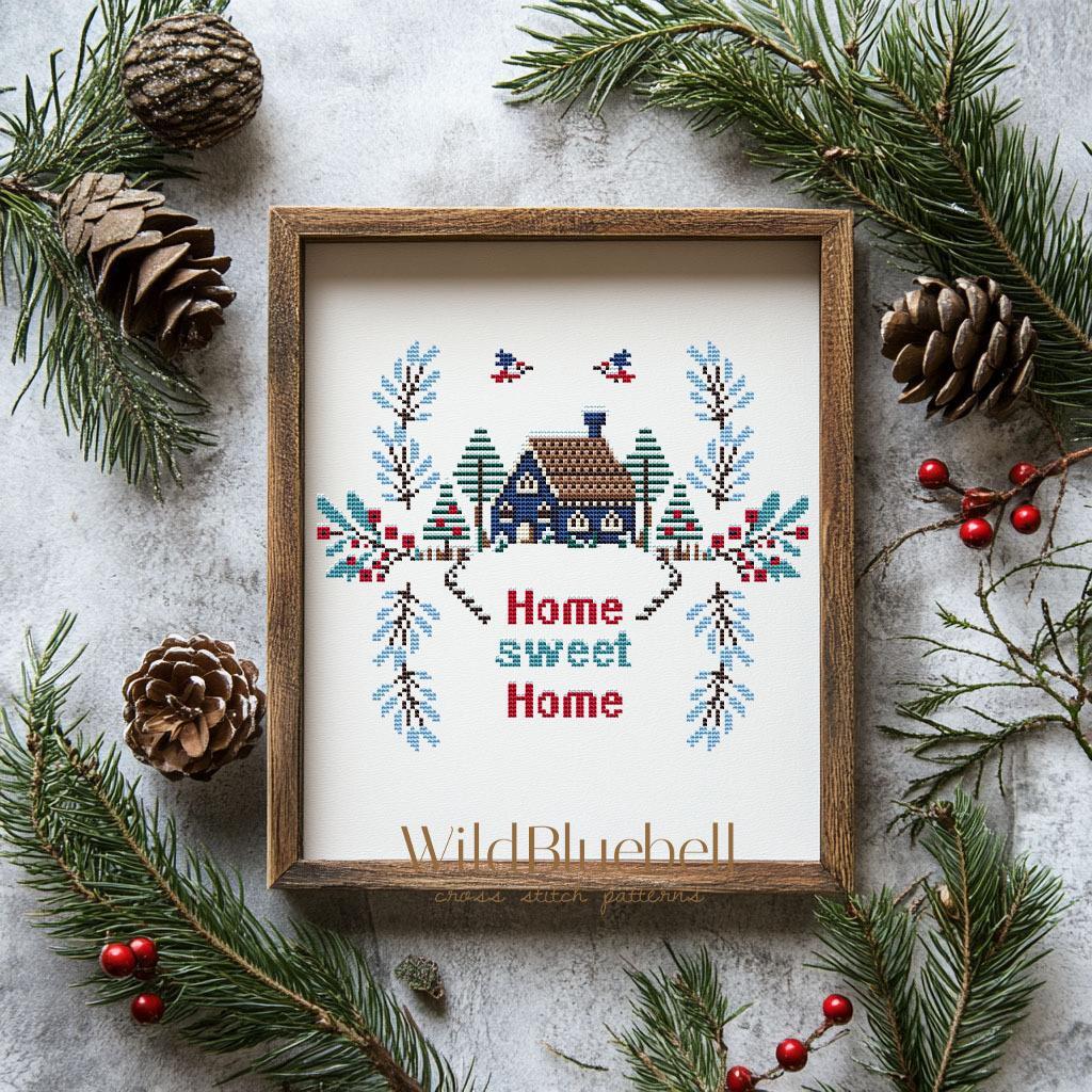 Рождество в сосновом лесу. Электронная схема вышивки крестиком