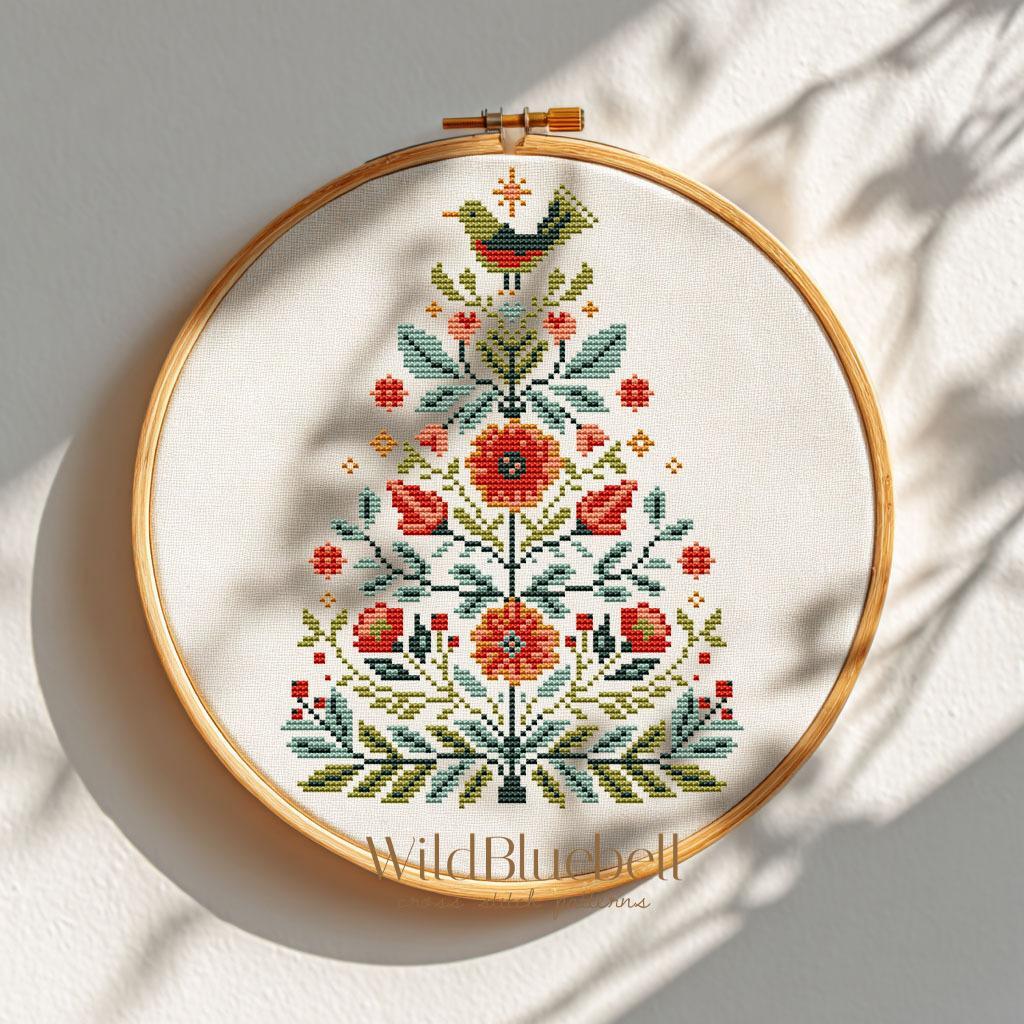 Зимний орнамент. Электронная схема вышивки крестиком