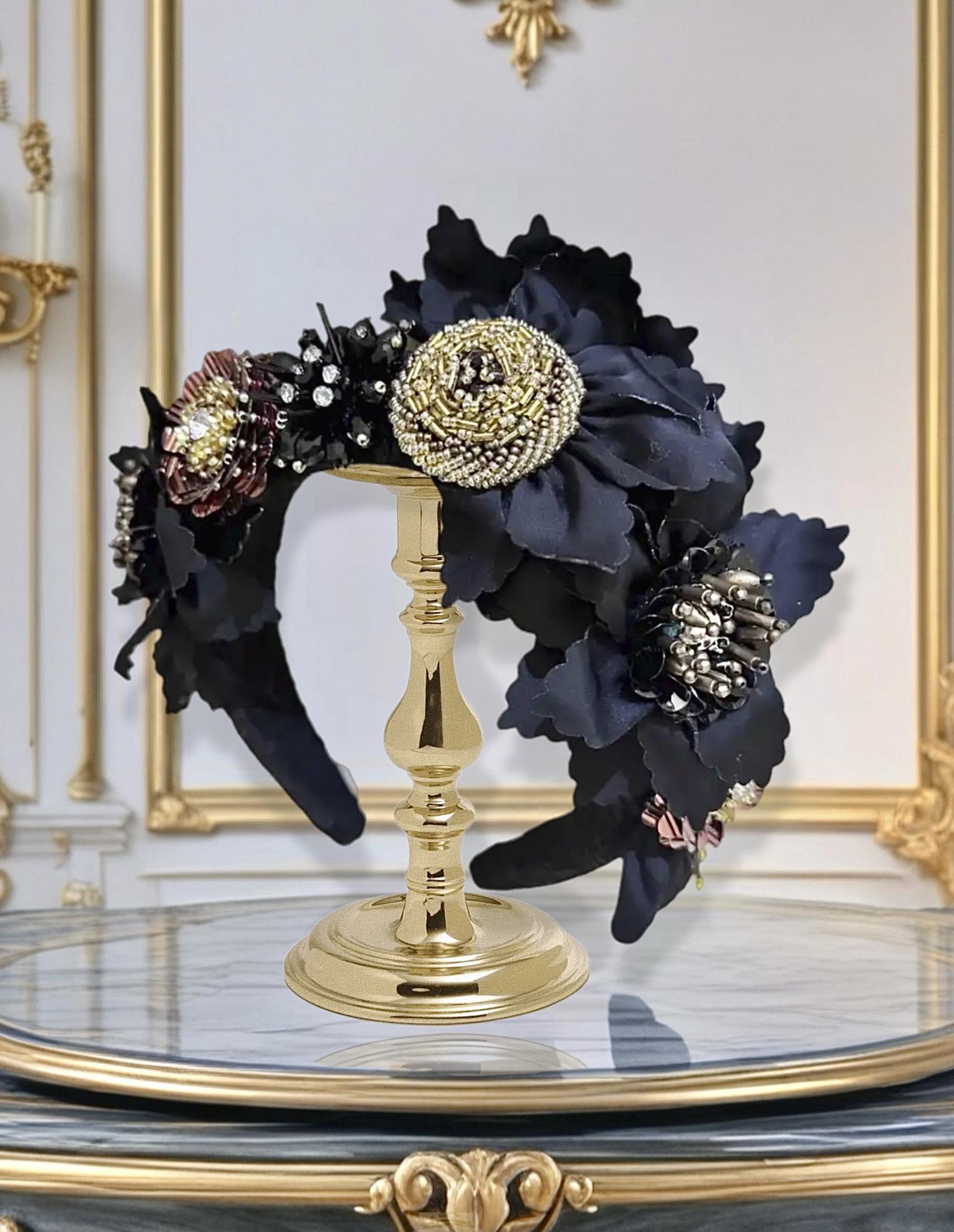 Ободок Black Flowers