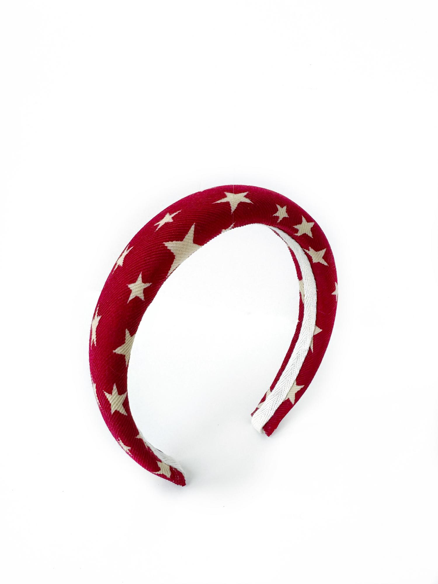 Ободок круглый из вельвета Gucci красный со звездами