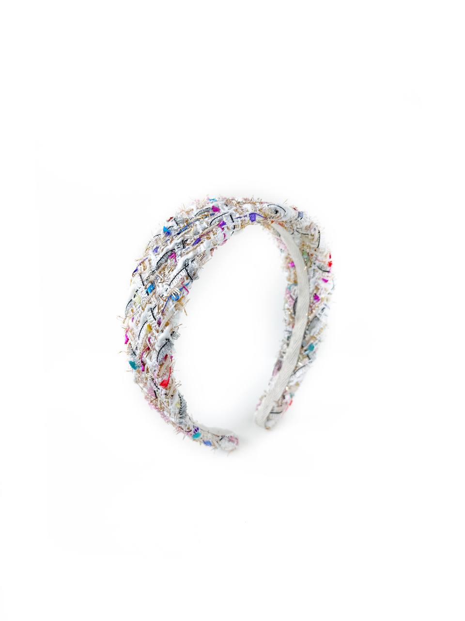 Ободок круглый из твида Chanel белый без поролона