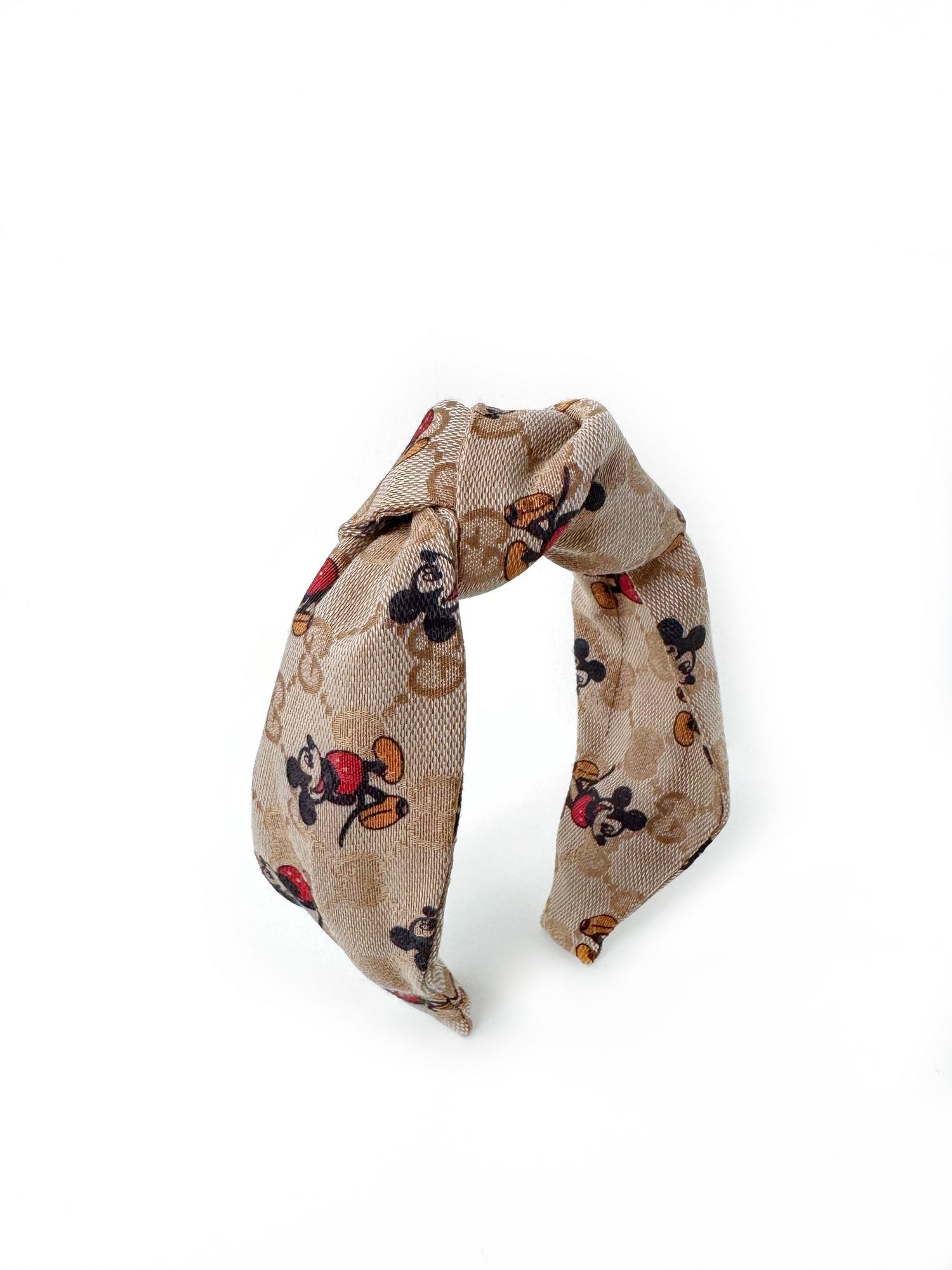 Ободок из жаккарда Gucci с Микки Маусом карамель