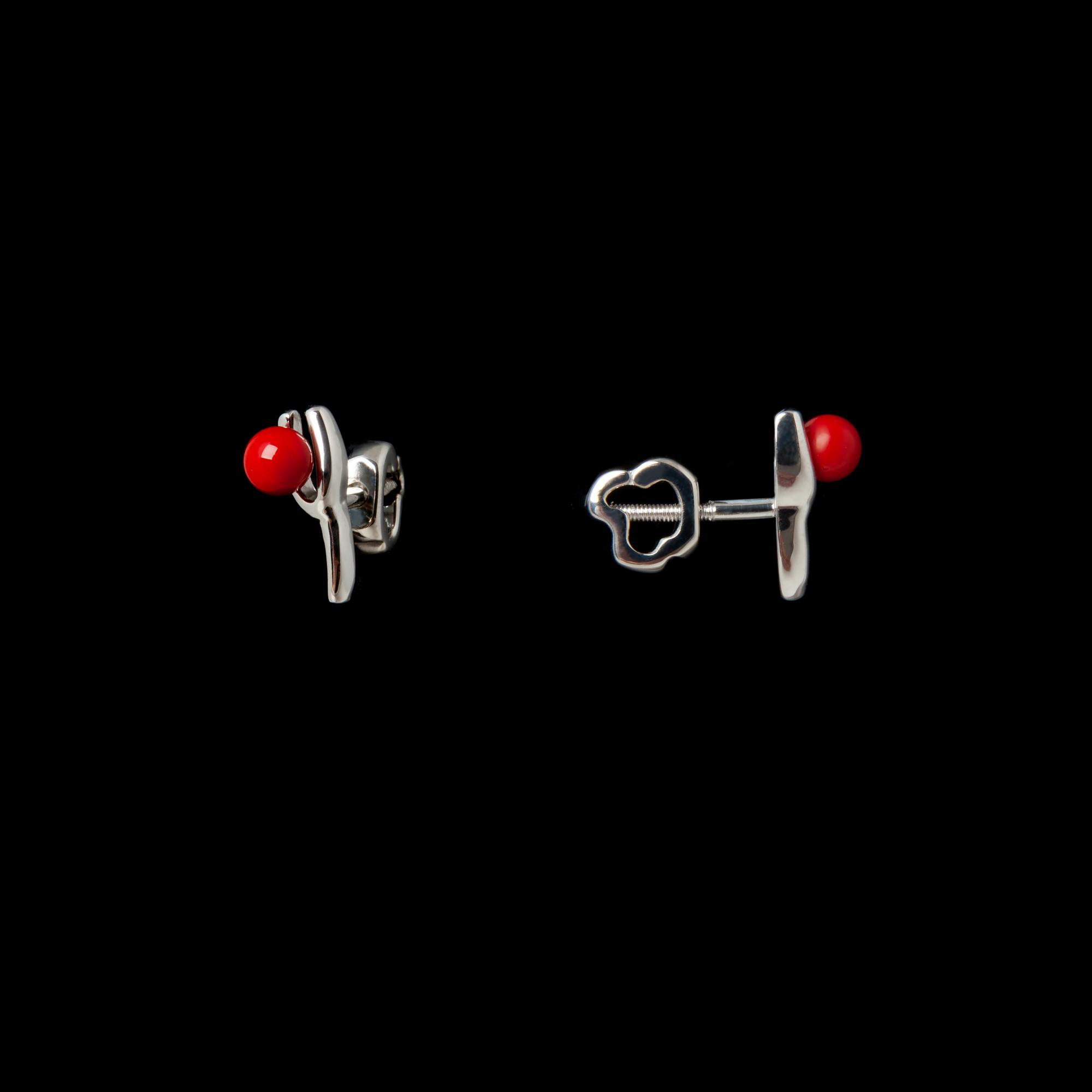 Coral Stud Earrings with Bead – Micro