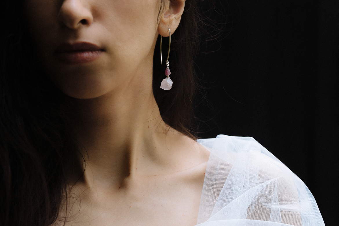 Earrings Rose Quartz and Tourmaline
