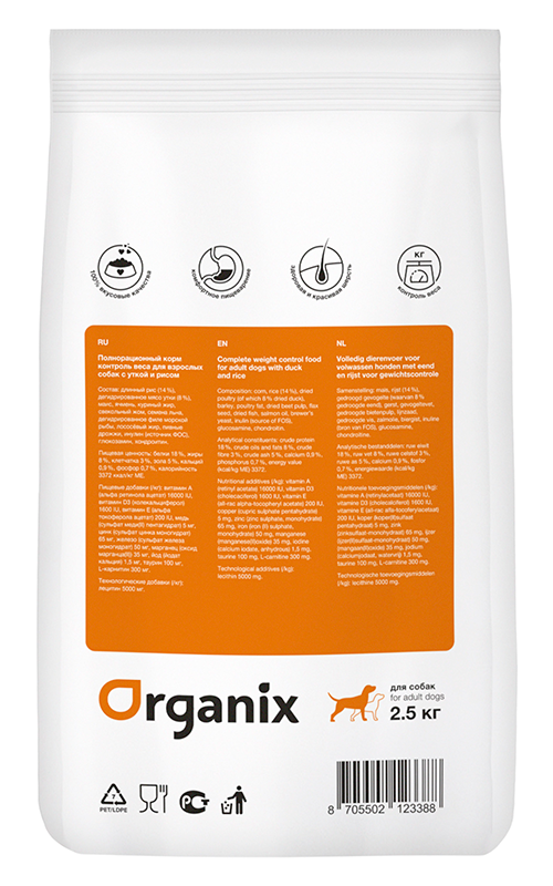 Контроль веса для собак с уткой и рисом