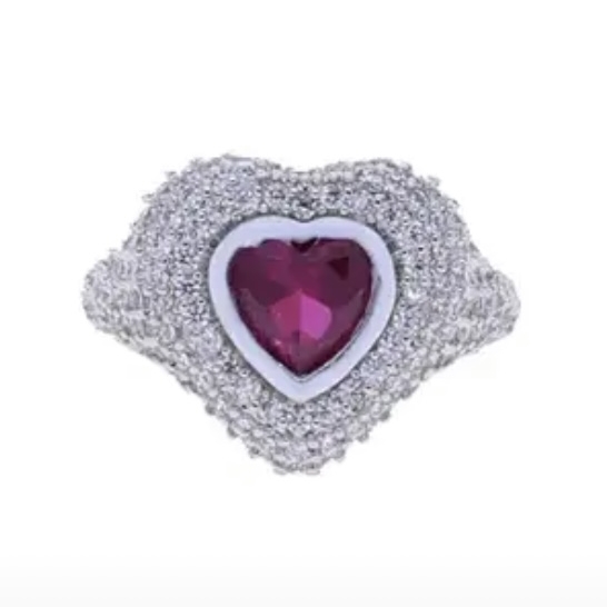 Кольцо на мизинец "СЕРДЦЕ" красное