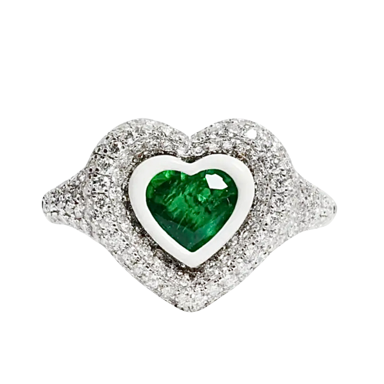 Кольцо на мизинец "СЕРДЦЕ" зеленое