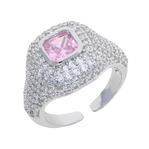 Кольцо на мизинец "КВАДРАТ" розовое