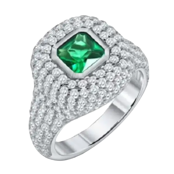 Кольцо на мизинец "КВАДРАТ" зеленое