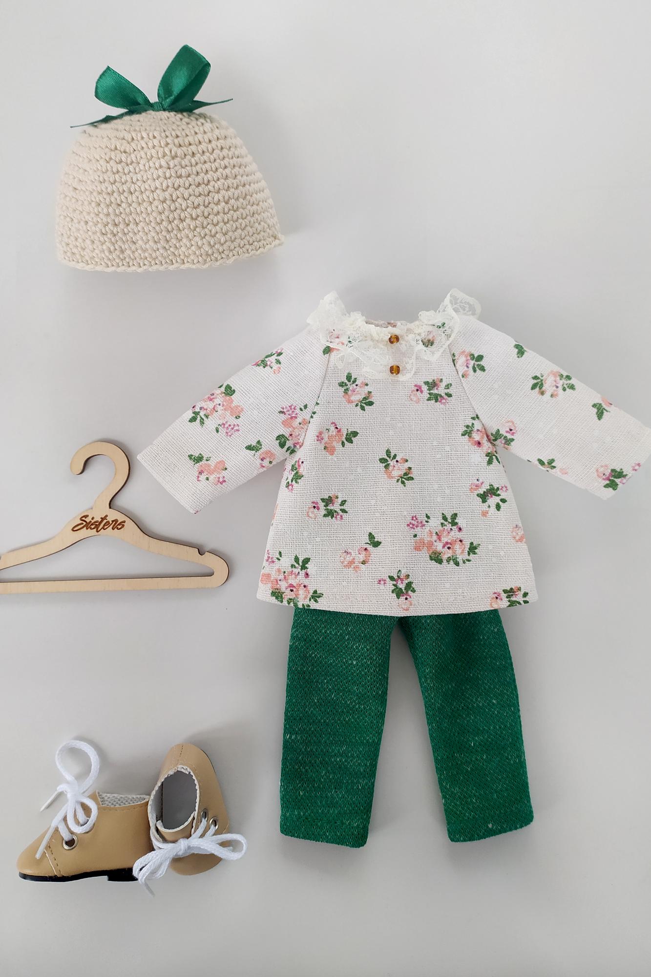 Комплект одежды для куклы блуза, брюки, шапочка, туфли