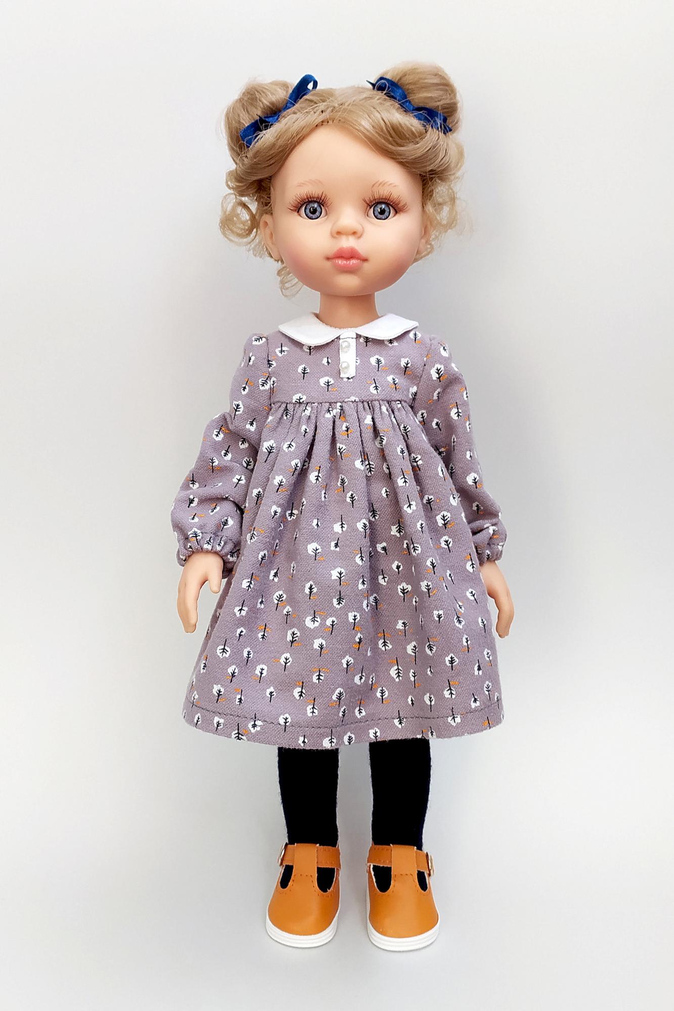Кукла Валерия с двумя пучками в сером платье
