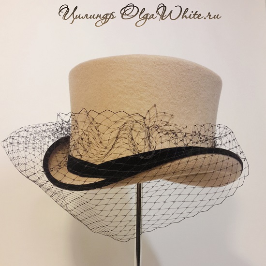 Бежевая фетровая шляпа женский цилиндр