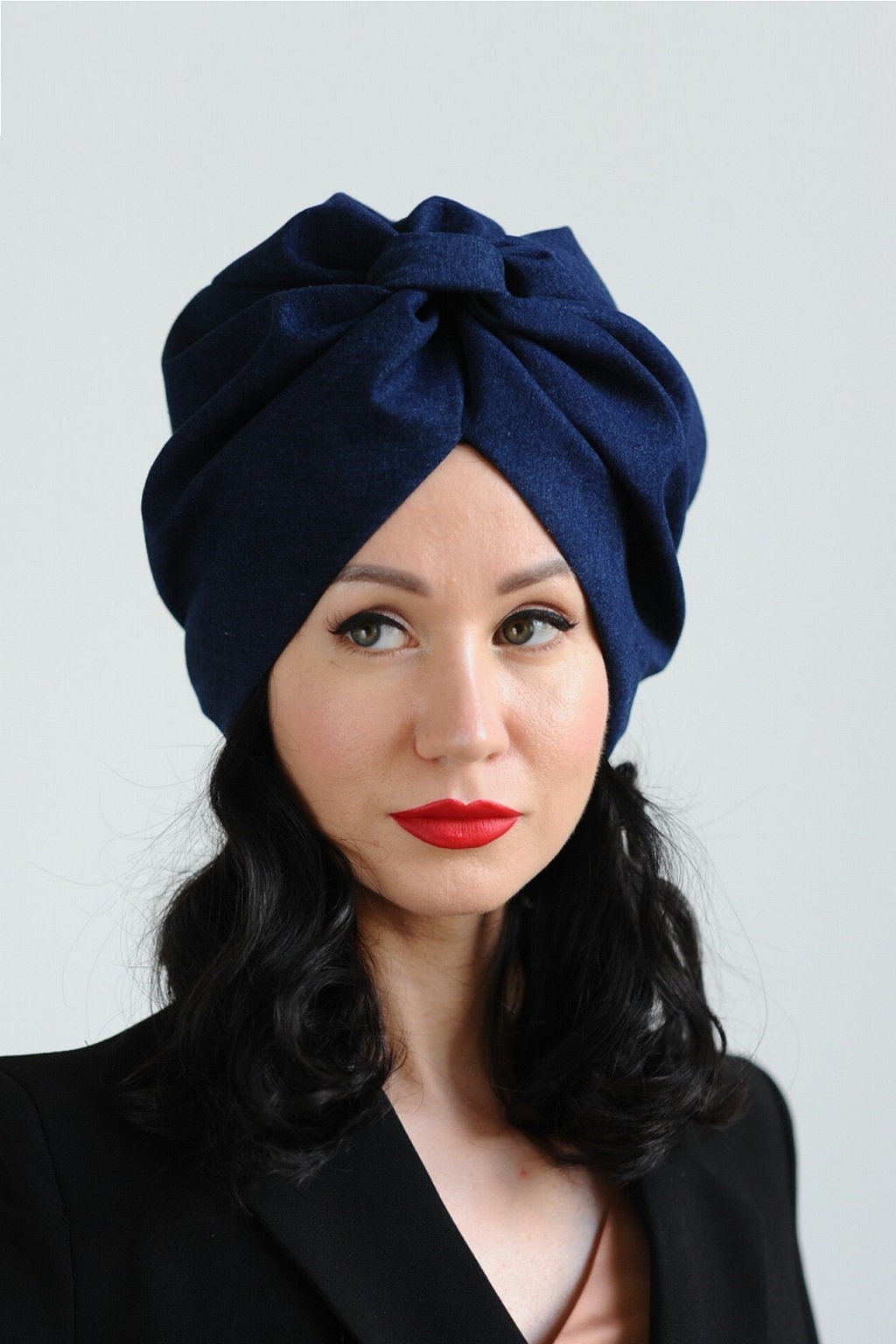 Синий тюрбан чалма джинсовый