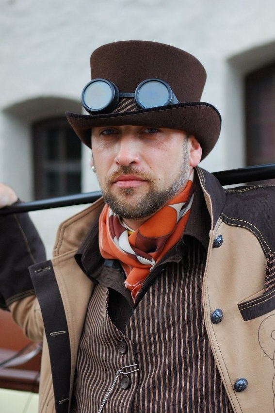 Коричневый мужской шляпа цилиндр в стиле стимпанк