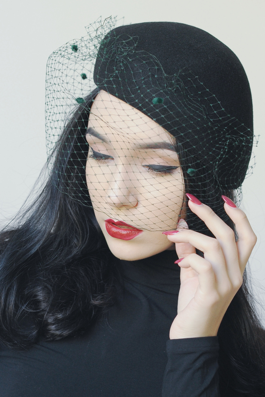 Черная фетровая шляпа берет ala Ralph Lauren с вуалью