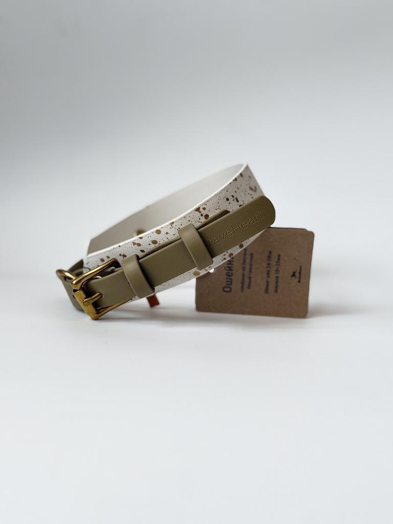 Ошейник "селёдка" из биотана белый + песочный 34 – 39 см