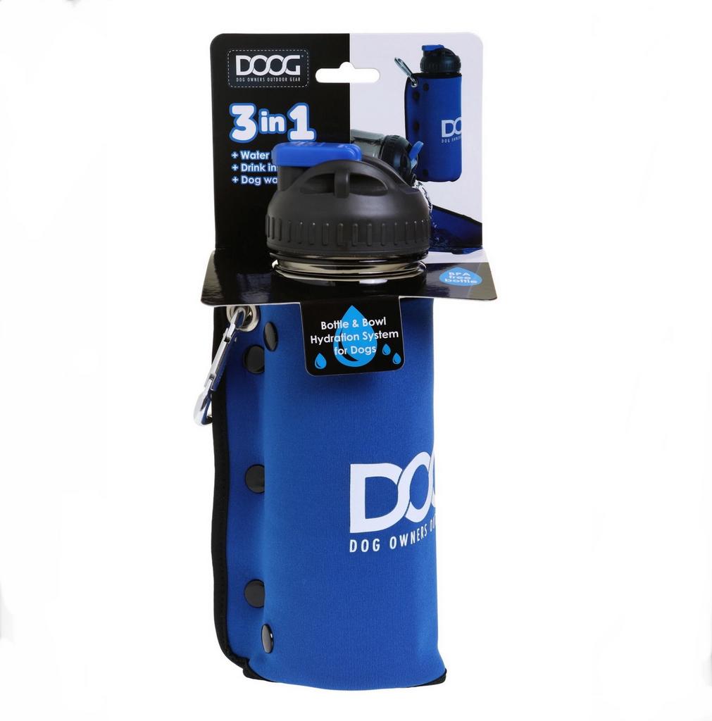 DOOG Комплект дорожный для собак (бутылка 600мл + миска), синяя (Австралия)