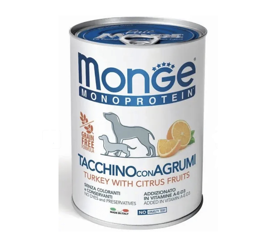 Monge Dog Natural Monoprotein Fruits Паштет из индейки с цитрусовыми, 400 г