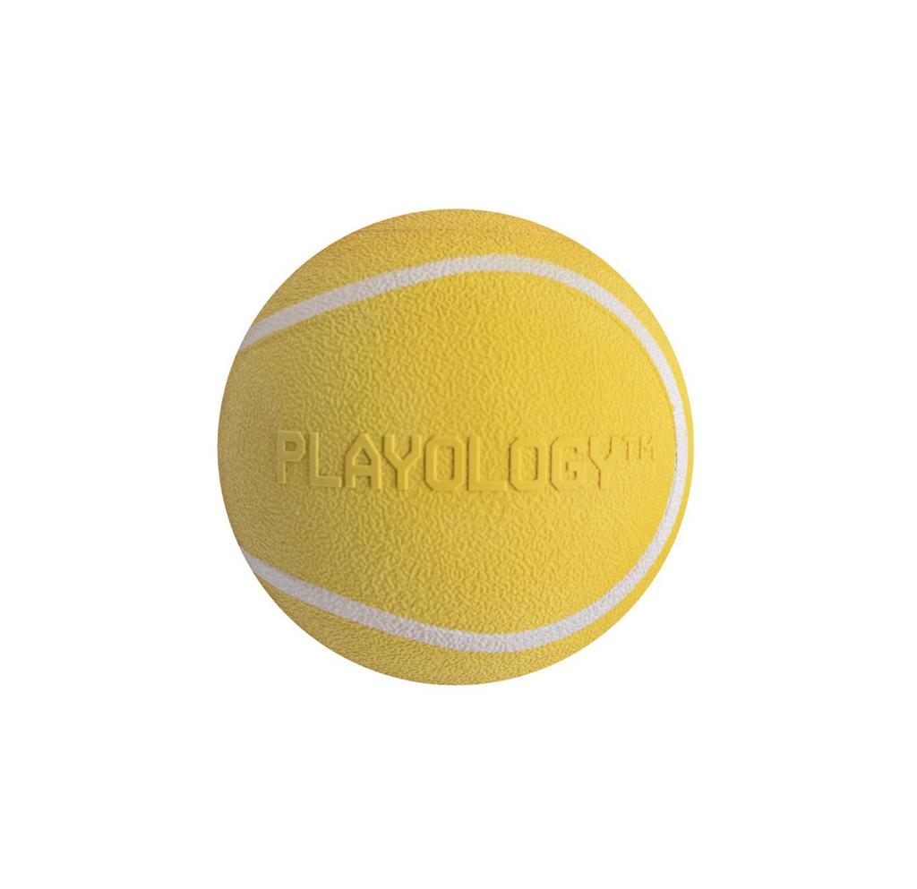 Playology жевательный мяч SQUEAKY CHEW BALL 8 см для собак средних и крупных пород с пищалкой и с ароматом курицы, цвет желтый