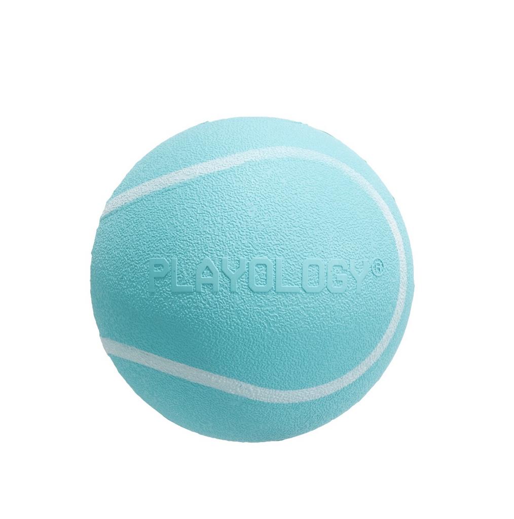 Playology жевательный мяч SQUEAKY CHEW BALL 6 см для собак мелких и средних пород с пищалкой и с ароматом арахиса, цвет голубой