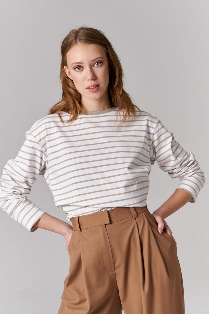 Тельняшка с разрезами SALT / бежево-белый