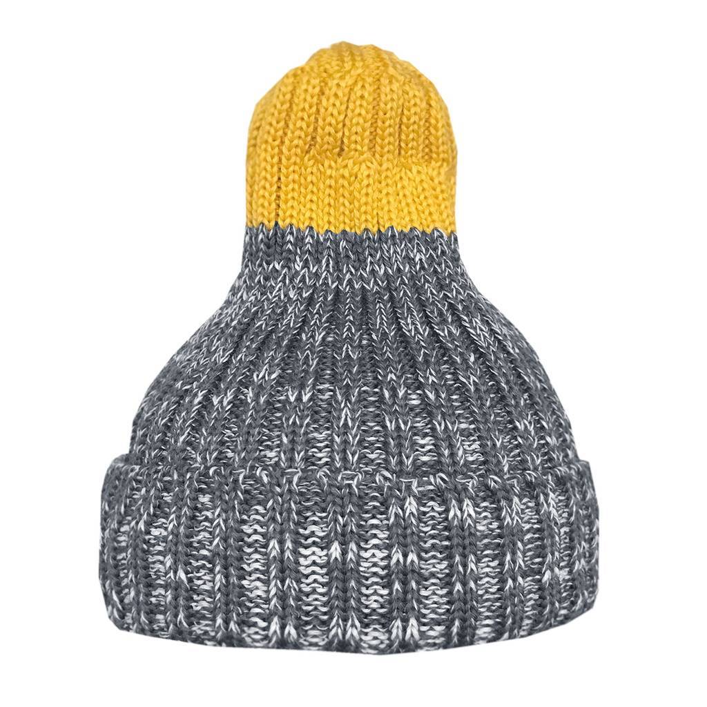 Шапка утеплённая серая меланж/жёлтый