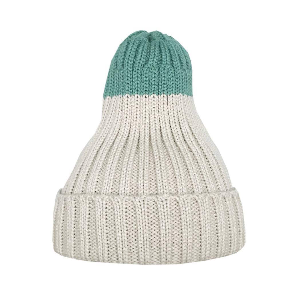 Шапка утеплённая светло-бежевая/цвет морской волны пастельный