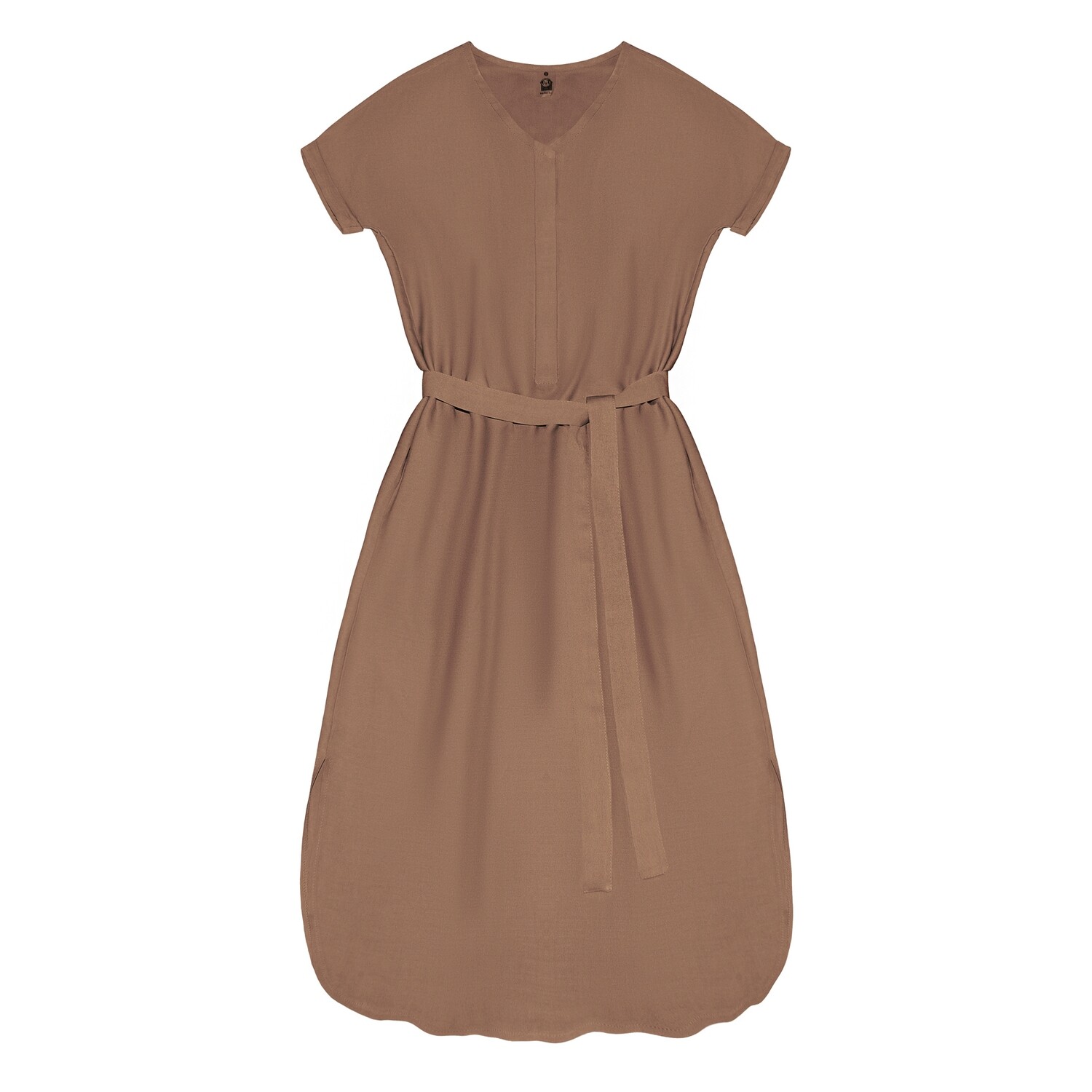 Взрослое платье с поясом светло-коричневого