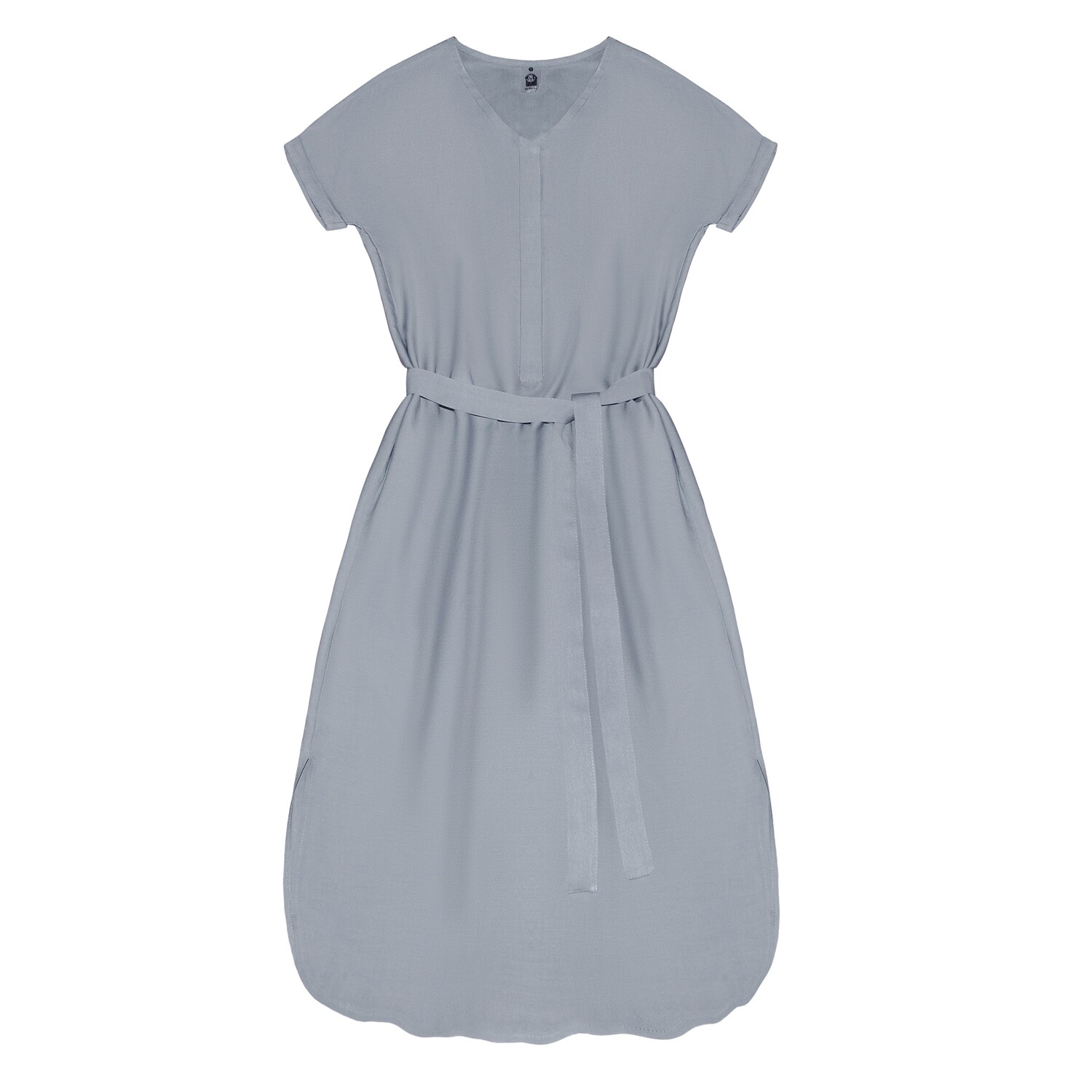 Взрослое платье с поясом серое