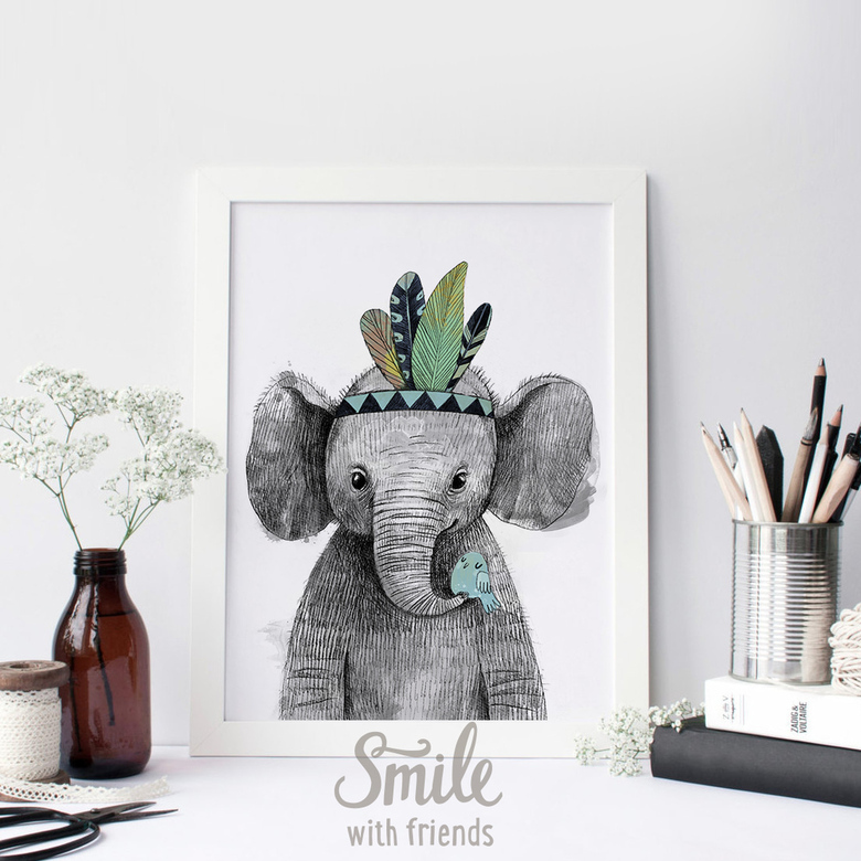 Постер "Малыш слоник-индеец"