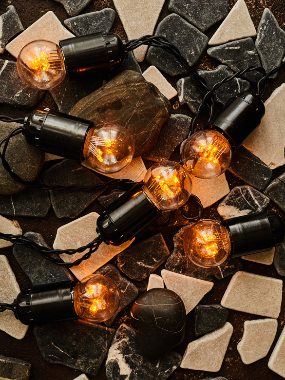 Черная гирлянда "РЕТРОКЛАССИКА" с ПРОЗРАЧНЫМИ небьющимися лампами 1вт (теплый желтый)