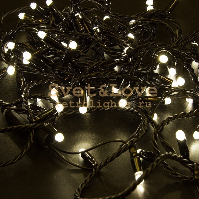 Гирлянда Нить 10м, постоянное свечение, черный ПВХ, 230В, цвет: Тёплый белый (арт. 305-176)