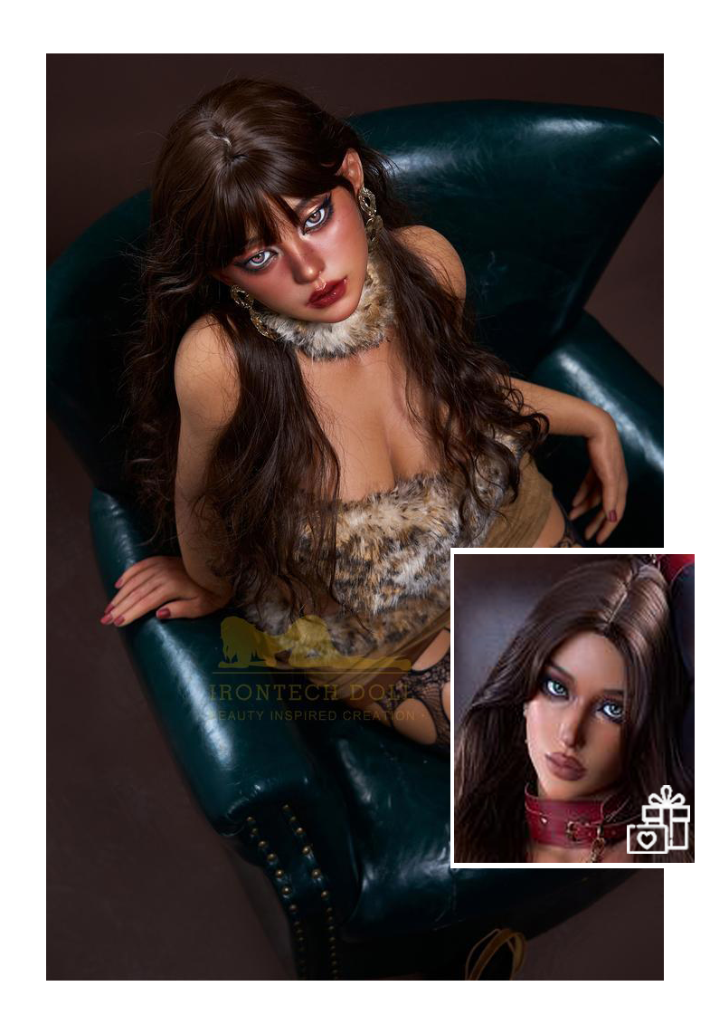 В наличии - Реалистичная силиконовая секс кукла  irontech doll 164 см - Eileen Leopard + 2ая голова