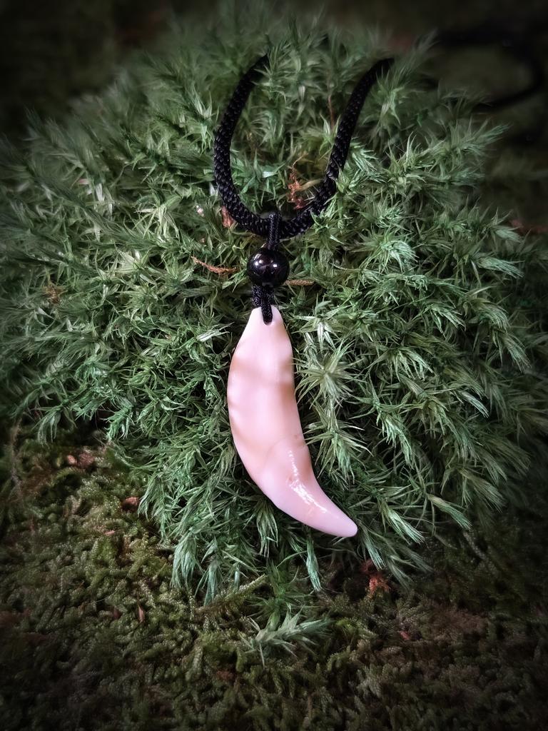 Клык волка с чёрной буисной - подвеска