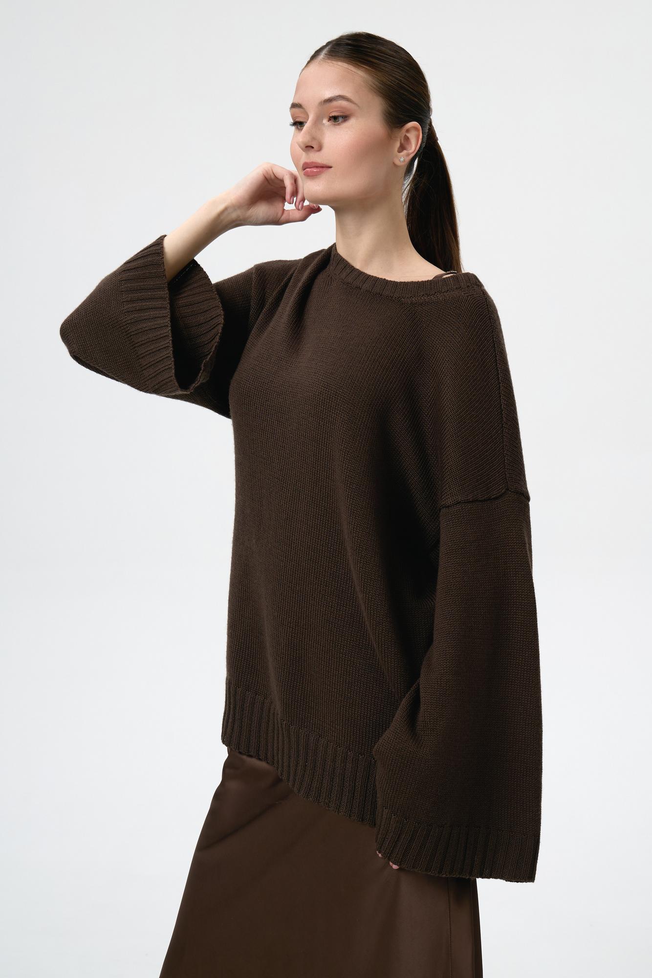 Шоколадный свитер из 100% мягкой шерсти мериноса