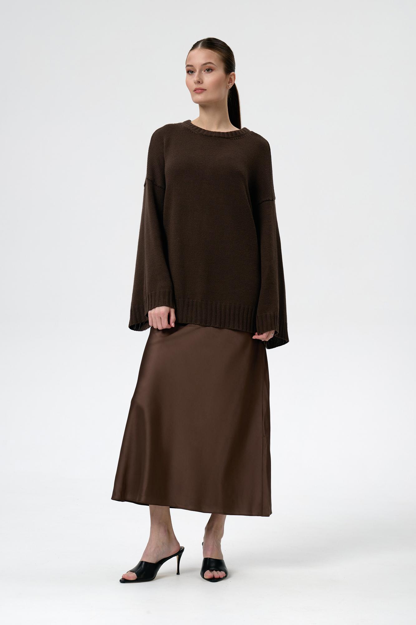 Шоколадный свитер из 100% мягкой шерсти мериноса