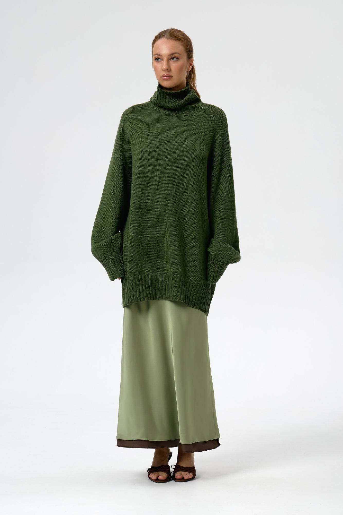 Зеленый свитер из 100% мягкой шерсти мериноса