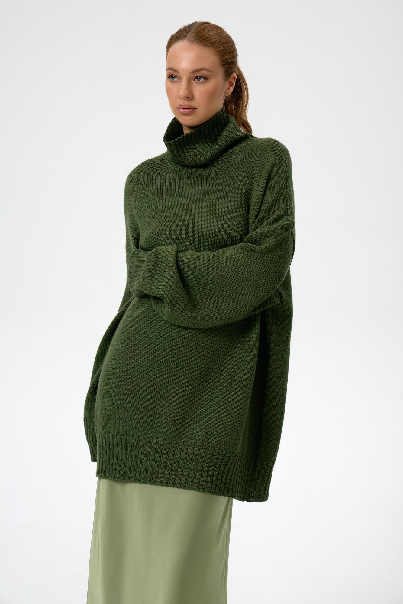 Зеленый свитер из 100% мягкой шерсти мериноса