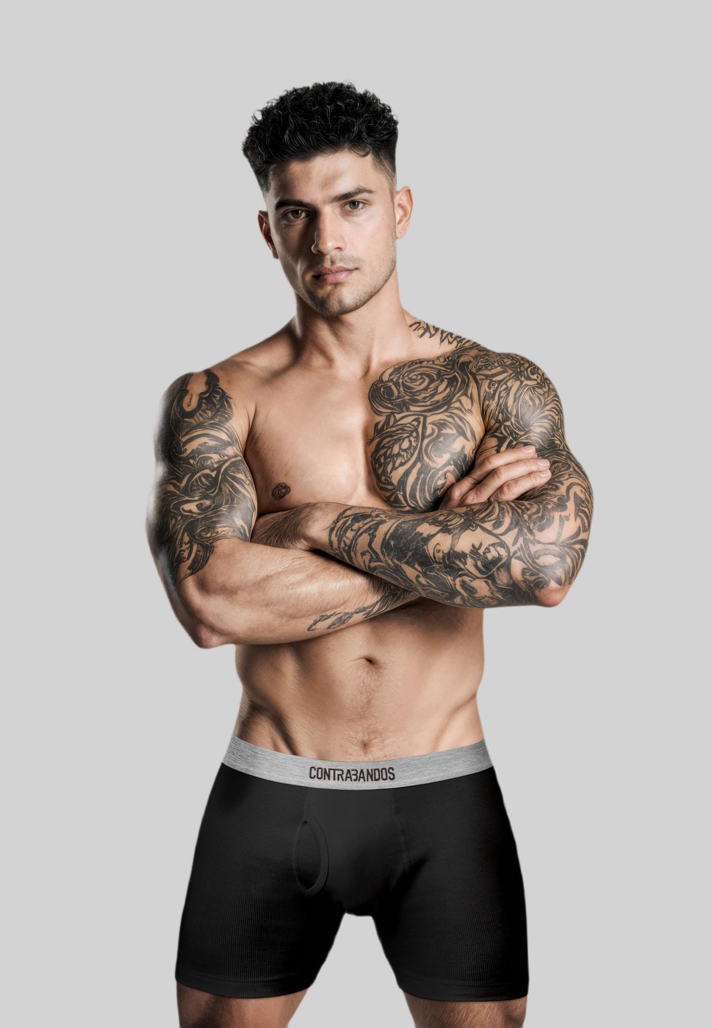 Мужские боксеры-риб удлиненные CONTRABANDOS BOXERS LONG RIB BLACK
