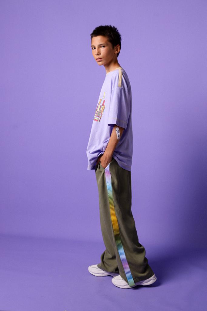 Брюки широкие на резинке с лампасами "Pajama party", хаки