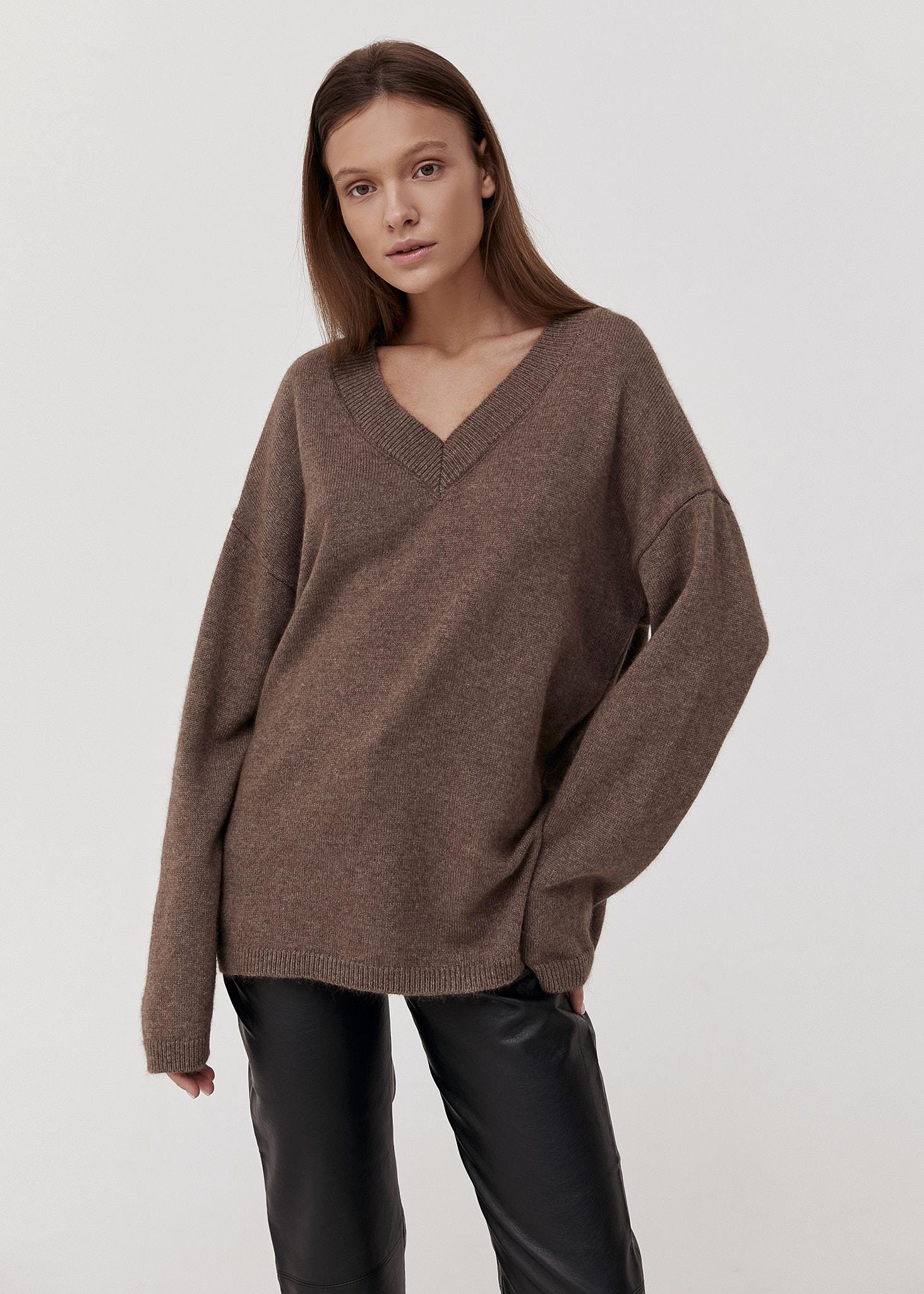 【THE MOZZ】[Premium] Whole Garment Cashmere V-Neck S/S OP Men's 100% Solid Cashmere V-Neck Sweater, O-neck Deep Khaki9