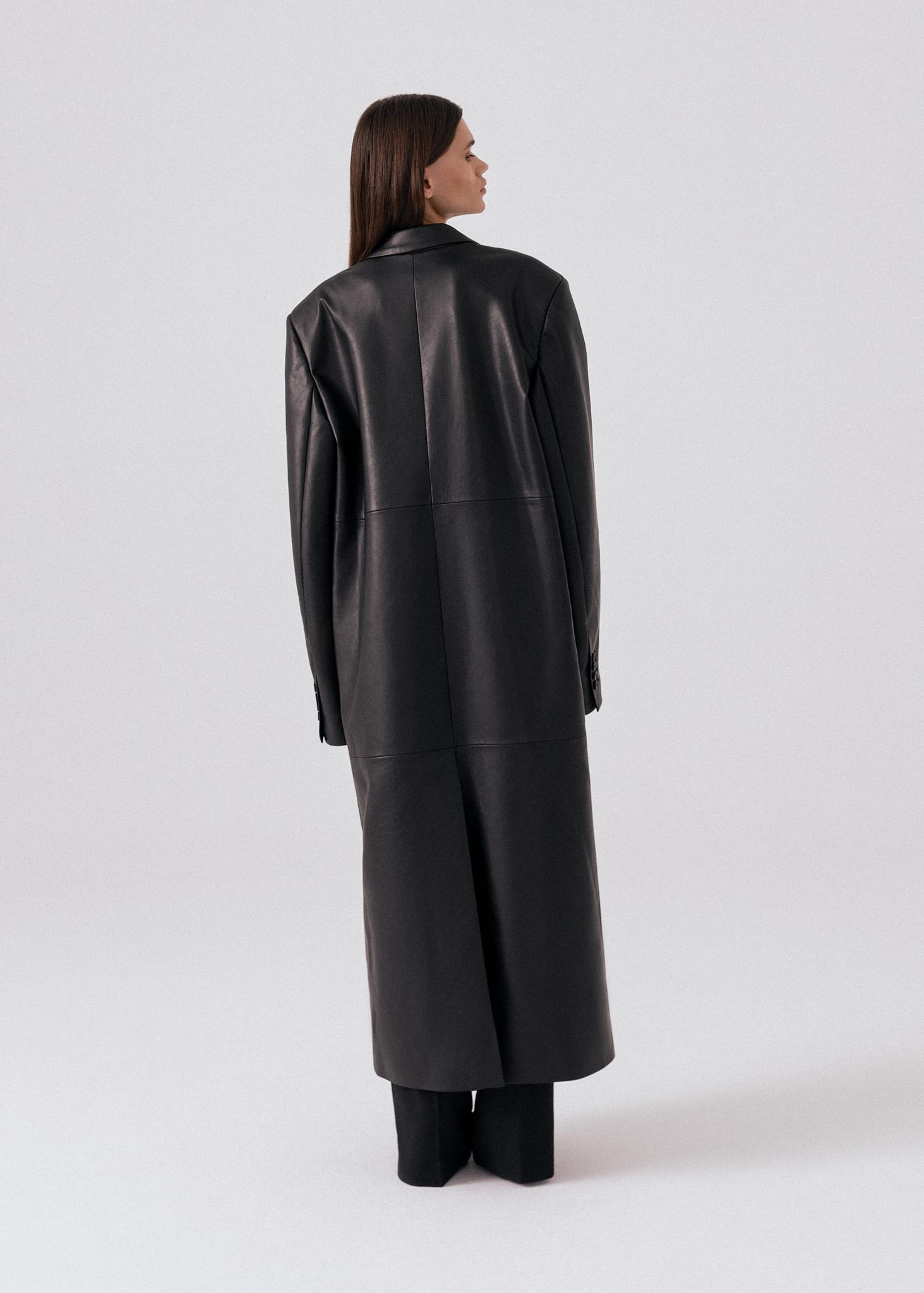 Women Maxi Black Faux Leather Coat Zipper Long Sleeve Belt