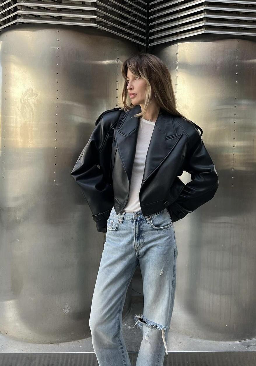 cropped leather like jacket meltthelady