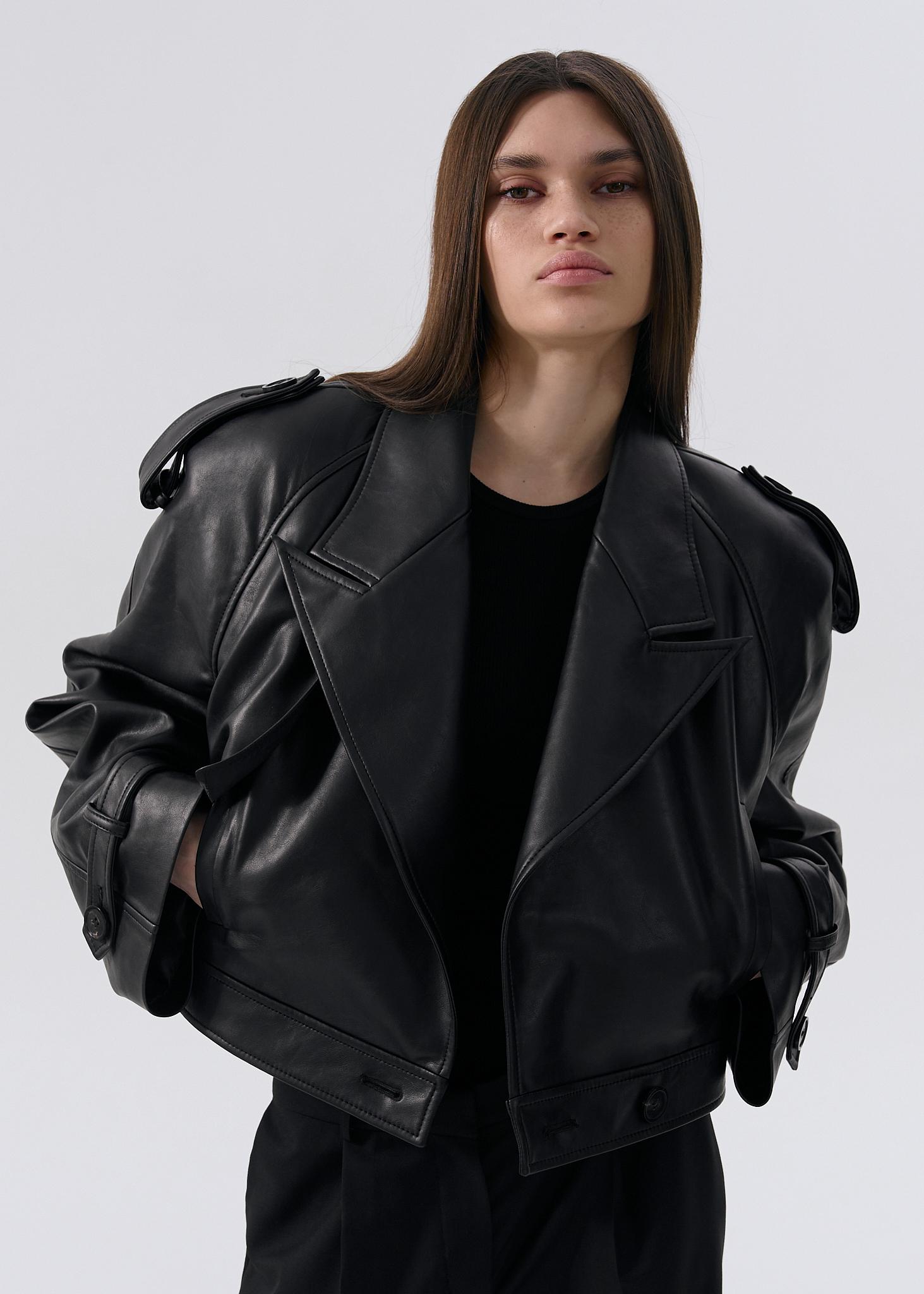 レザージャケット・コート Leather Cropped Biker Jacket Women's Chic Black Cropped Leather Biker Jacket 12 at Amazon