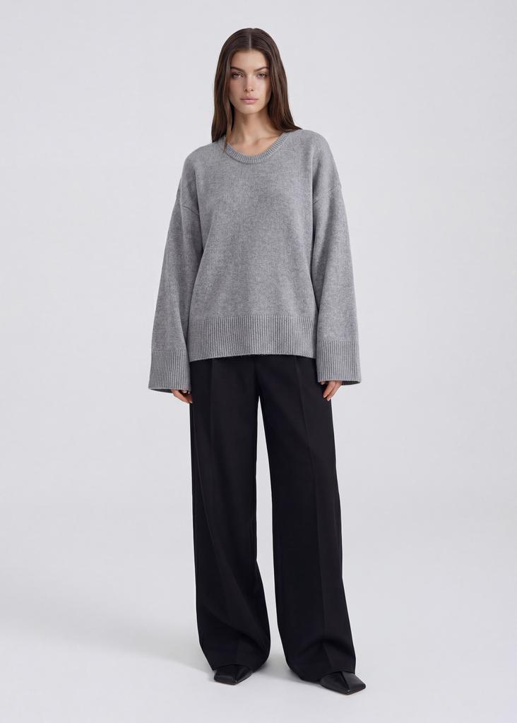100% premium cashmere oversized  jumper with sculpted neckline