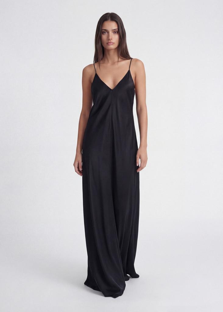 Adjustable strap satin maxi dress