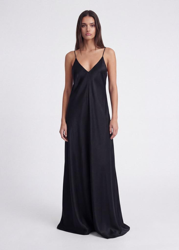 Adjustable strap satin maxi dress