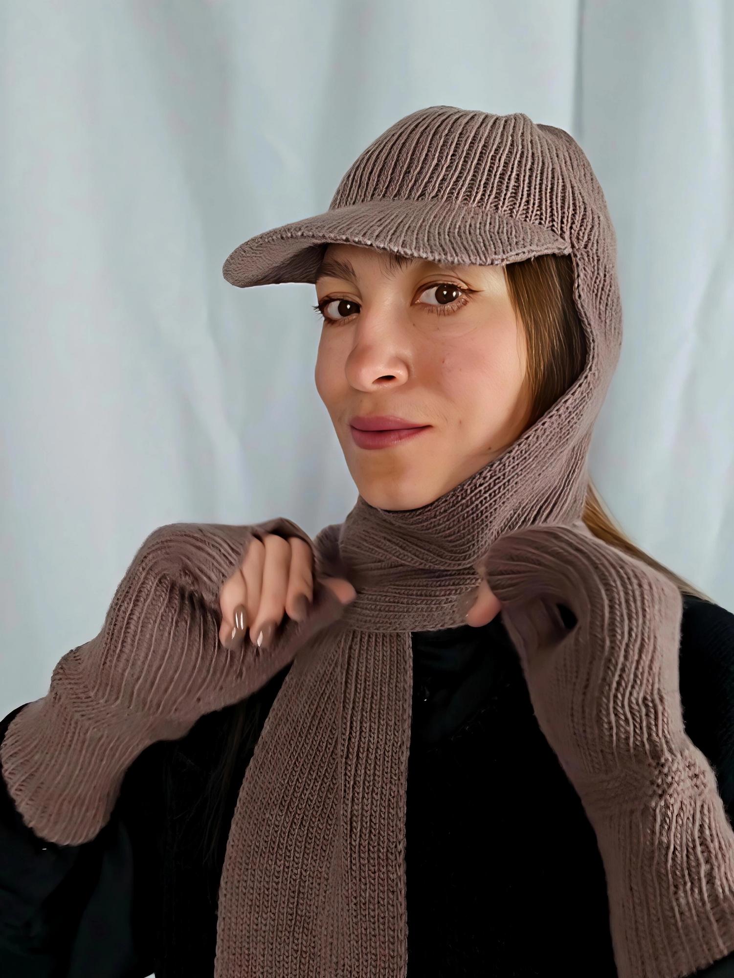 Сет кепка-шарф и митенки