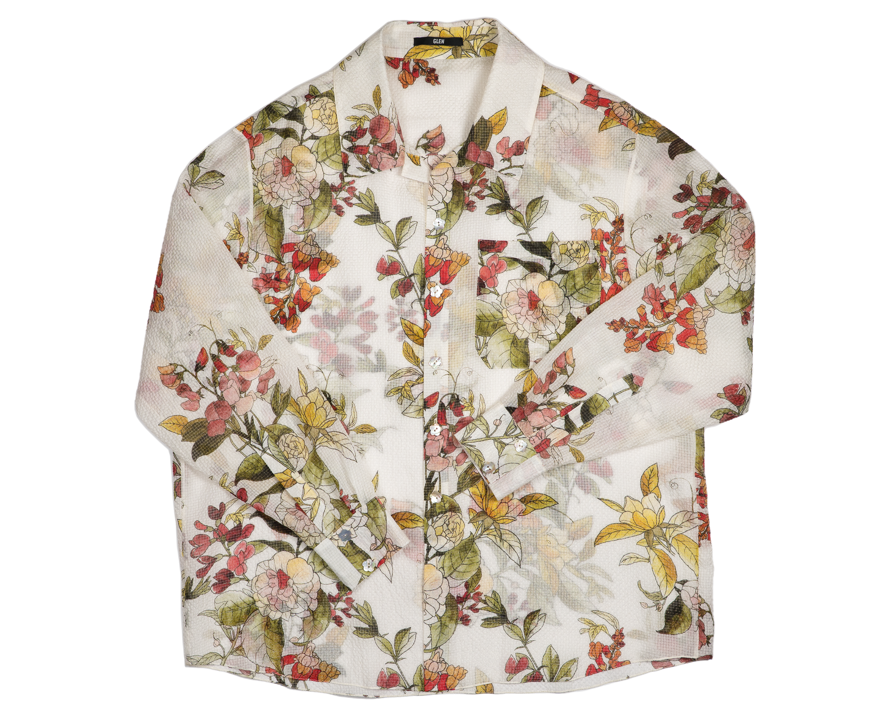 ШЁЛКОВАЯ РУБАШКА ЦВЕТЫ НА МОЛОЧНОМ