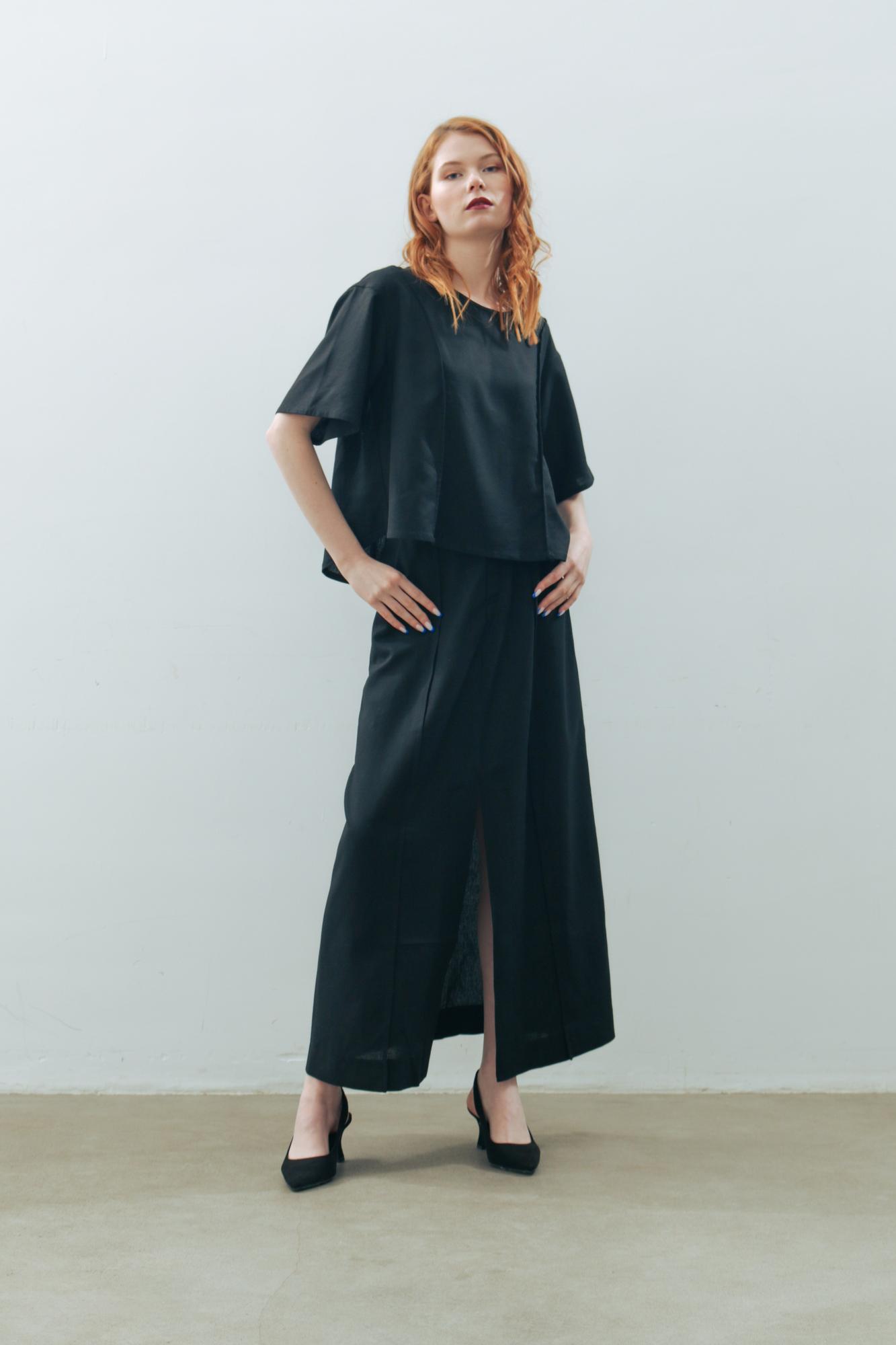 Юбка-макси лен/вискоза в цвете ГЛУБОКИЙ ЧЁРНЫЙ